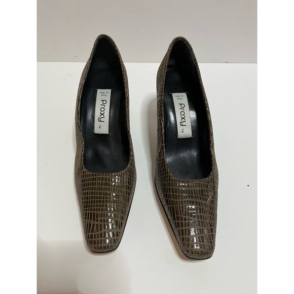 Vintage Proxy Made In Spain Leather snake embossed 2 1/2" block heels 7 1/2 NEW‎ - Picture 1 of 5